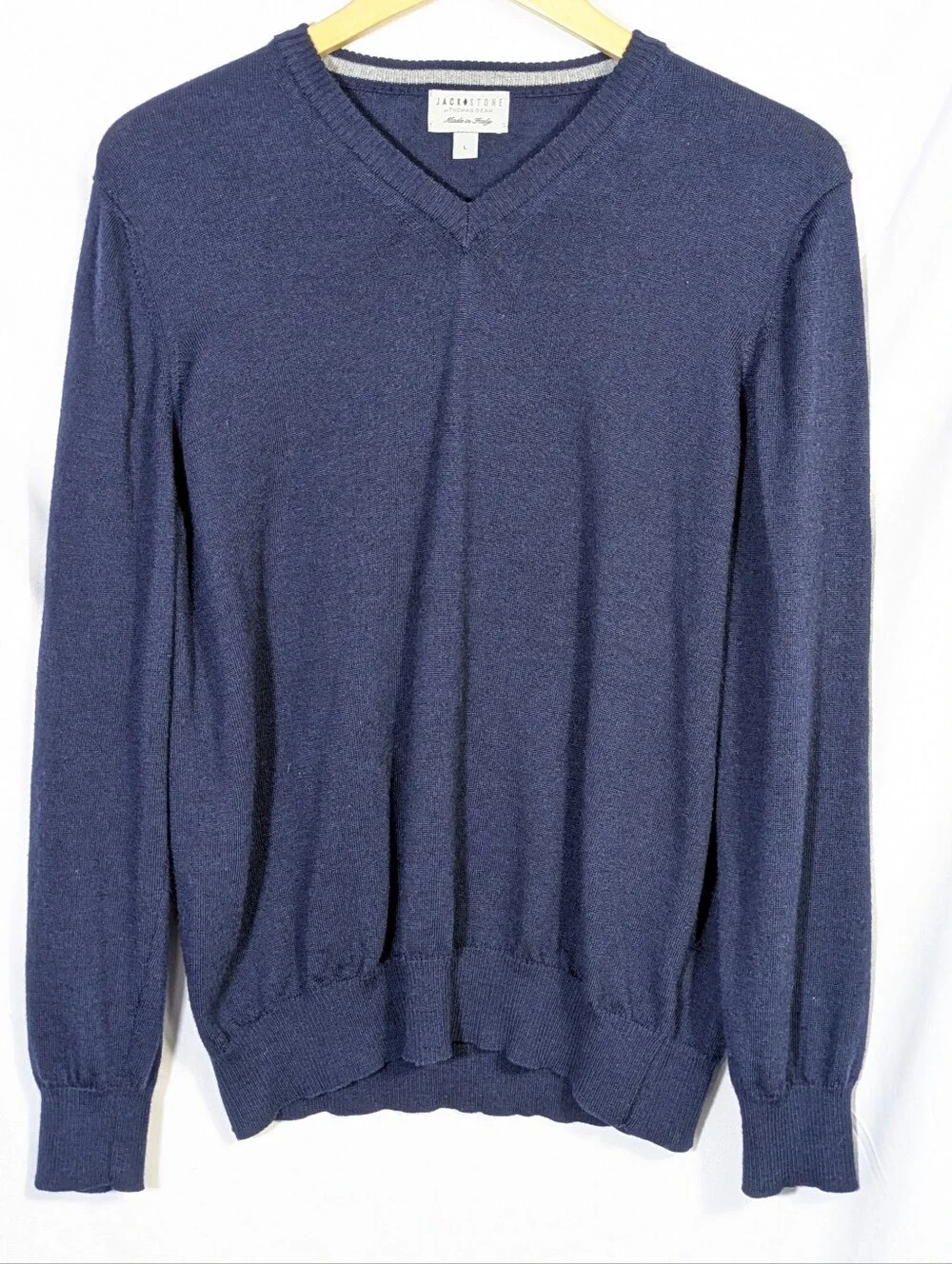 Jack Stone Thomas Dean Extra Fine Merino Wool V-neck Sweater Preppy Casual L
